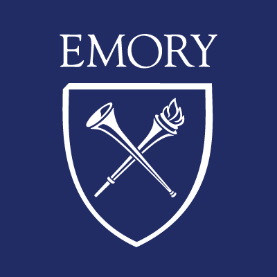 Emory University white logo on blue background