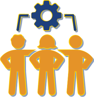 2D icon of three people standing together