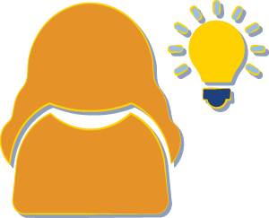 2D icon of a person with a lightbulb sign shining next to them