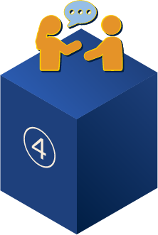 2D graphic of two people talking.