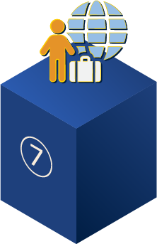 2D image of a person with a suitcase and a globe icon